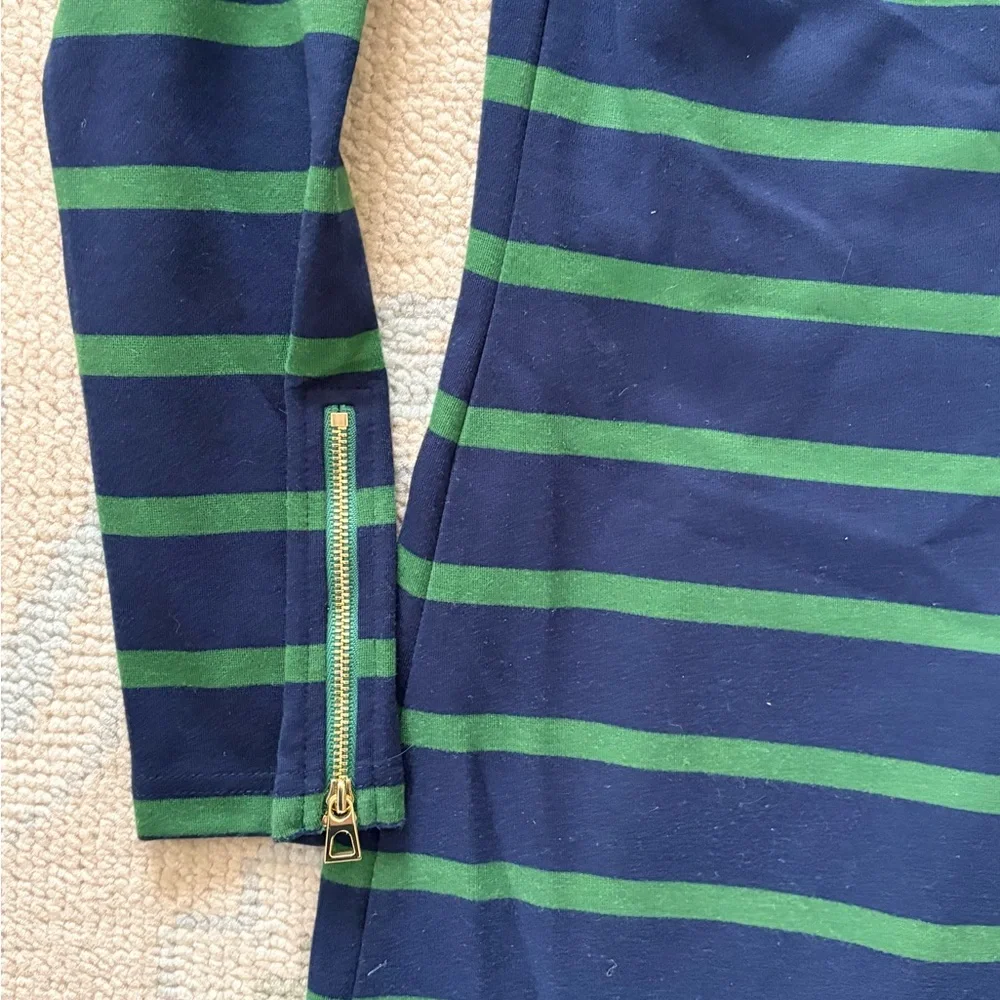 Sail to Sable Navy and Green Striped Long Sleeve Dress with Zip Neck - Picture 4 of 4